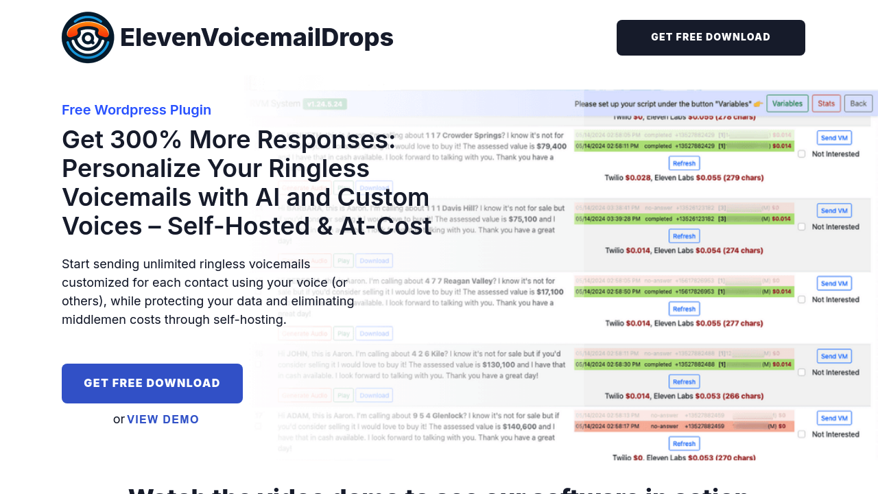 Screenshot of ElevenVoicemailDrops website