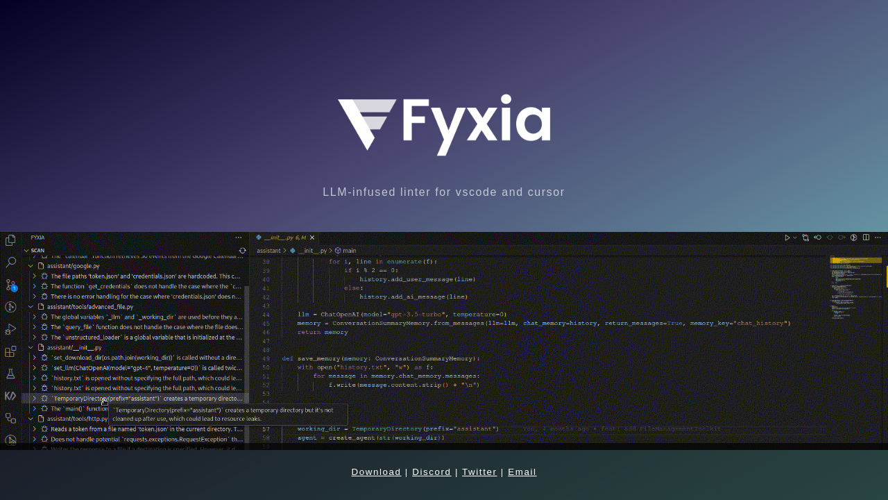 Screenshot of Fyxia website