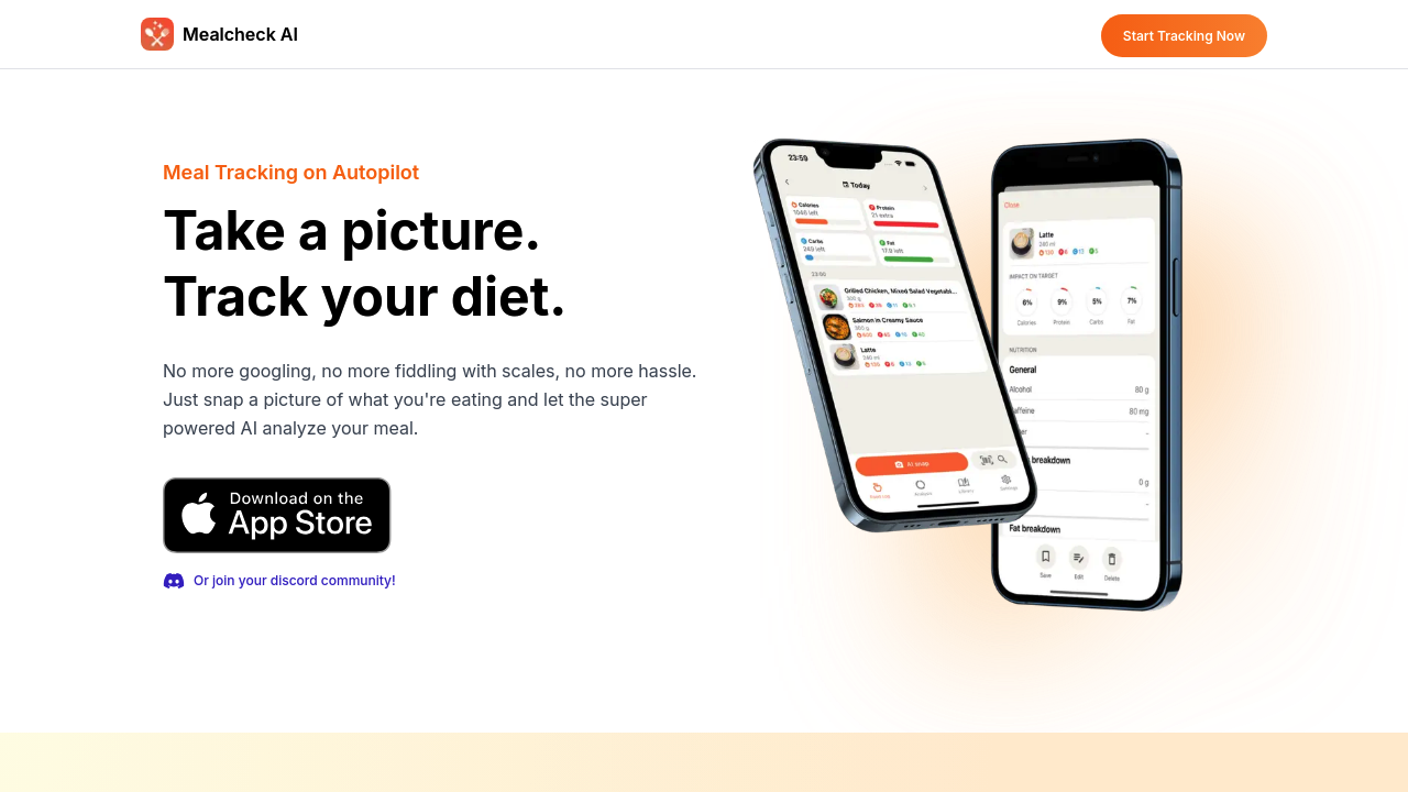 Screenshot of Mealcheck AI website