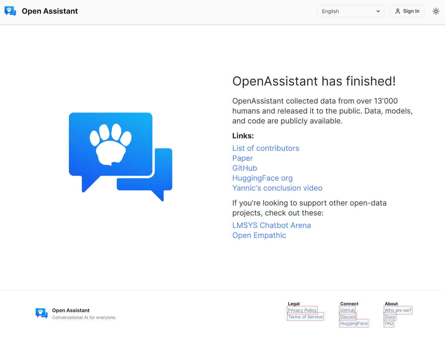 Screenshot of Open-Assistant website